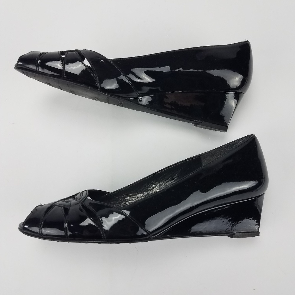 [Stuart Weitzman] Black Patent Peep Toe Wedge